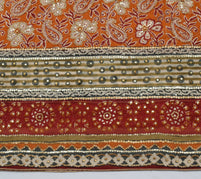 Sushila Vintage Rust Saree Pure Georgette Silk Hand Beaded & Printed Sari Fabric