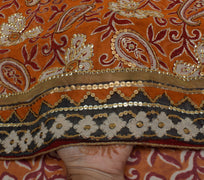 Sushila Vintage Rust Saree Pure Georgette Silk Hand Beaded & Printed Sari Fabric