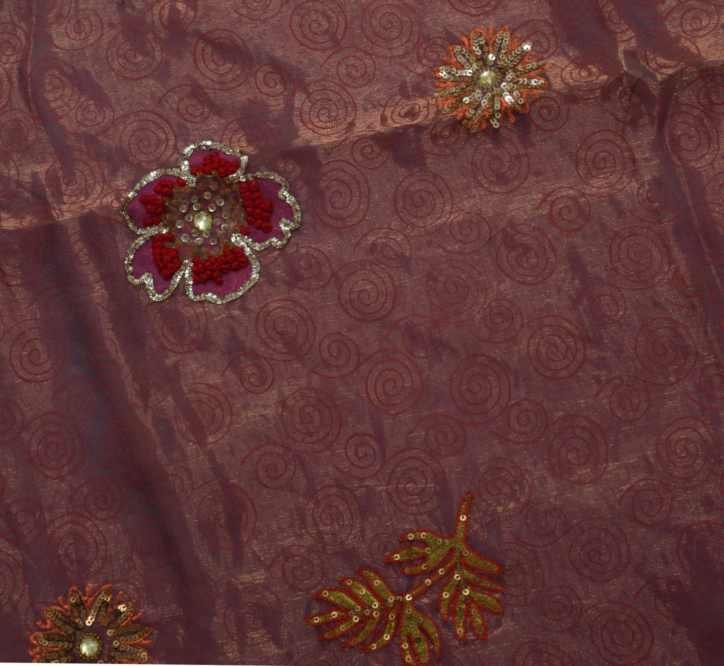 Sushila Vintage Indian Saree Pure Tissue Silk Hand Beaded Floral Sari Fabric