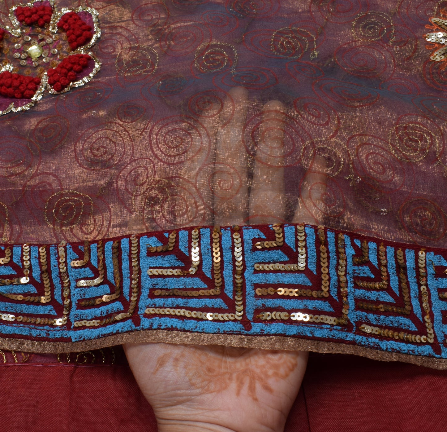 Sushila Vintage Indian Saree Pure Tissue Silk Hand Beaded Floral Sari Fabric