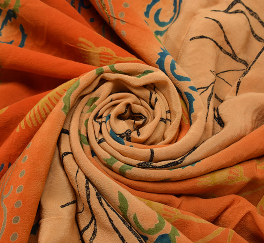 Sushila Vintage Multi-Color Saree Pure Crepe Silk Printed Floral Sari Fabric