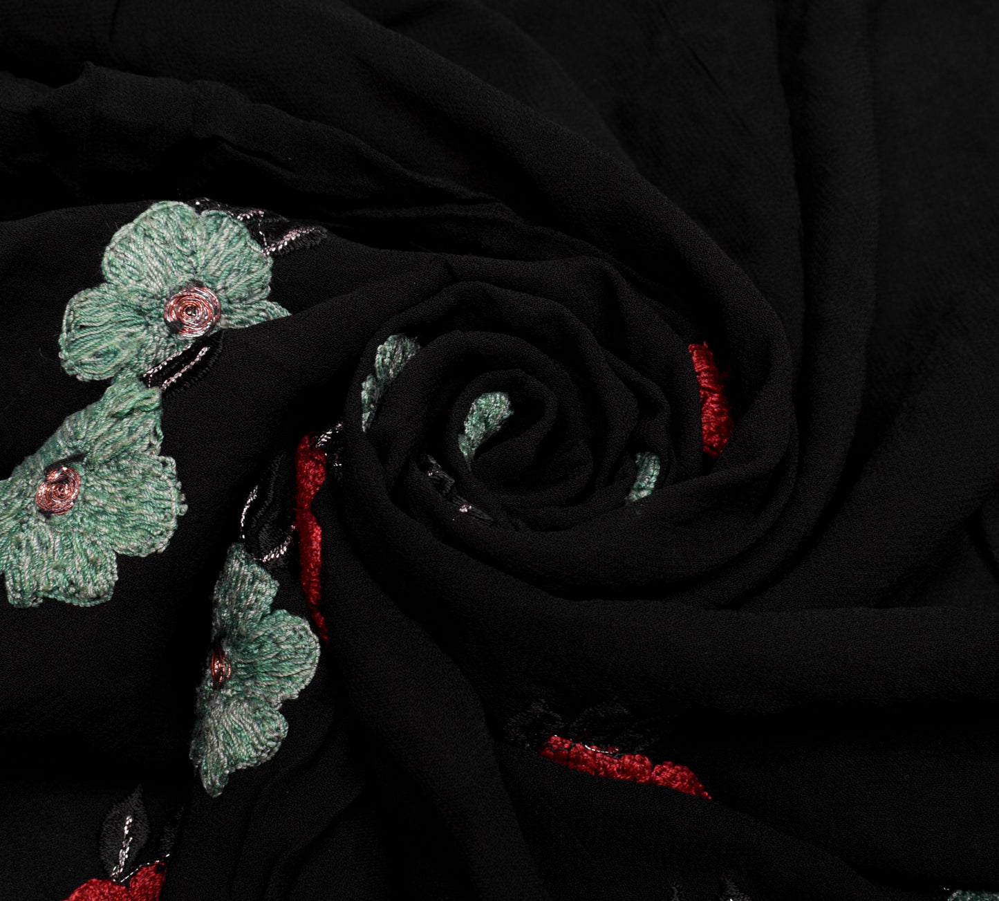 Sushila Vintage Black Saree Pure Georgette Silk Embroidered Floral Sari Fabric