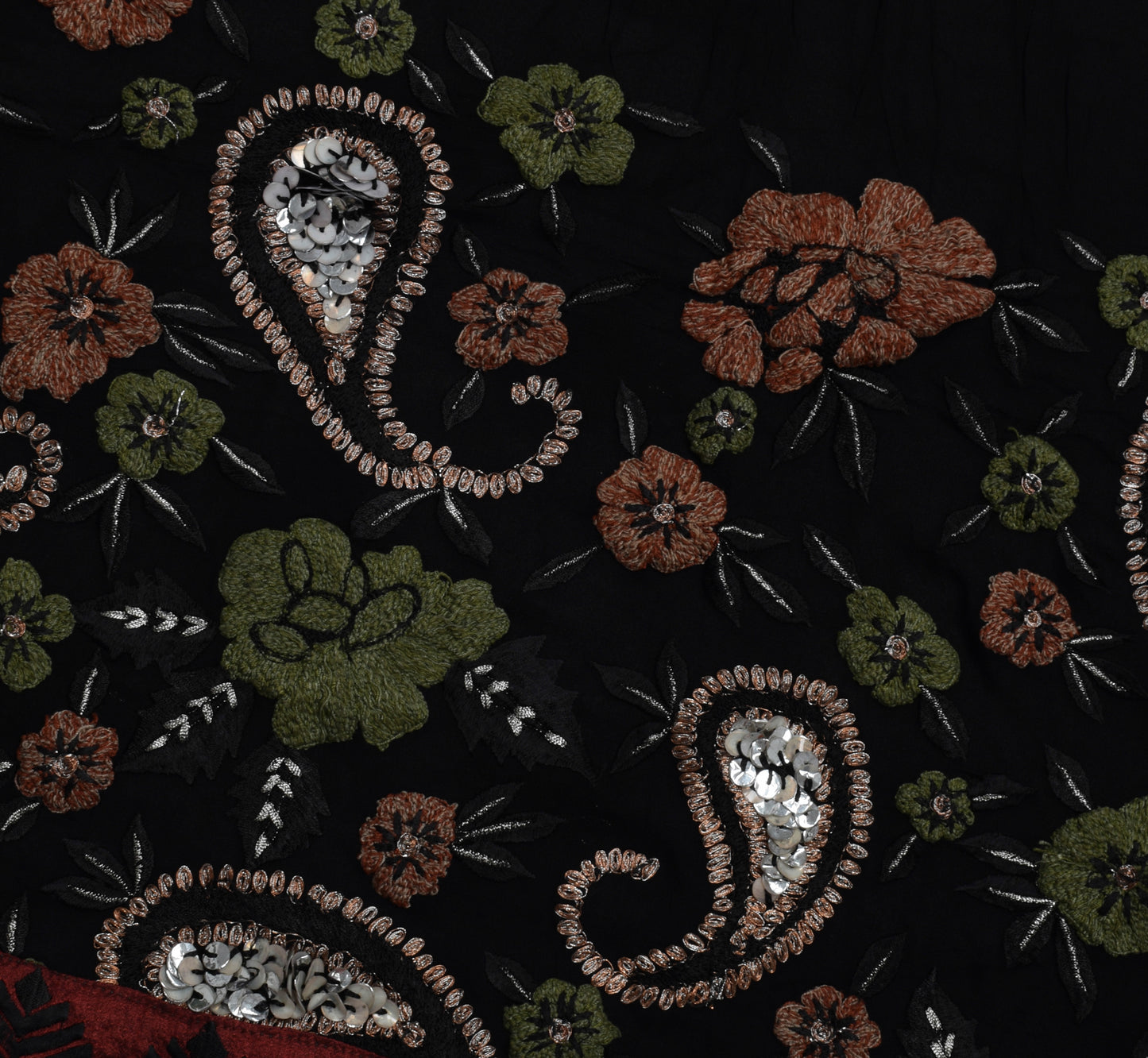 Sushila Vintage Black Saree Pure Georgette Silk Embroidered Floral Sari Fabric