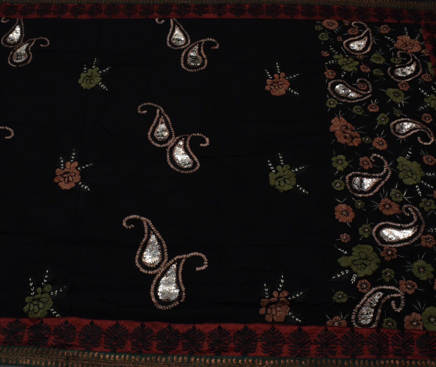 Sushila Vintage Black Saree Pure Georgette Silk Embroidered Floral Sari Fabric