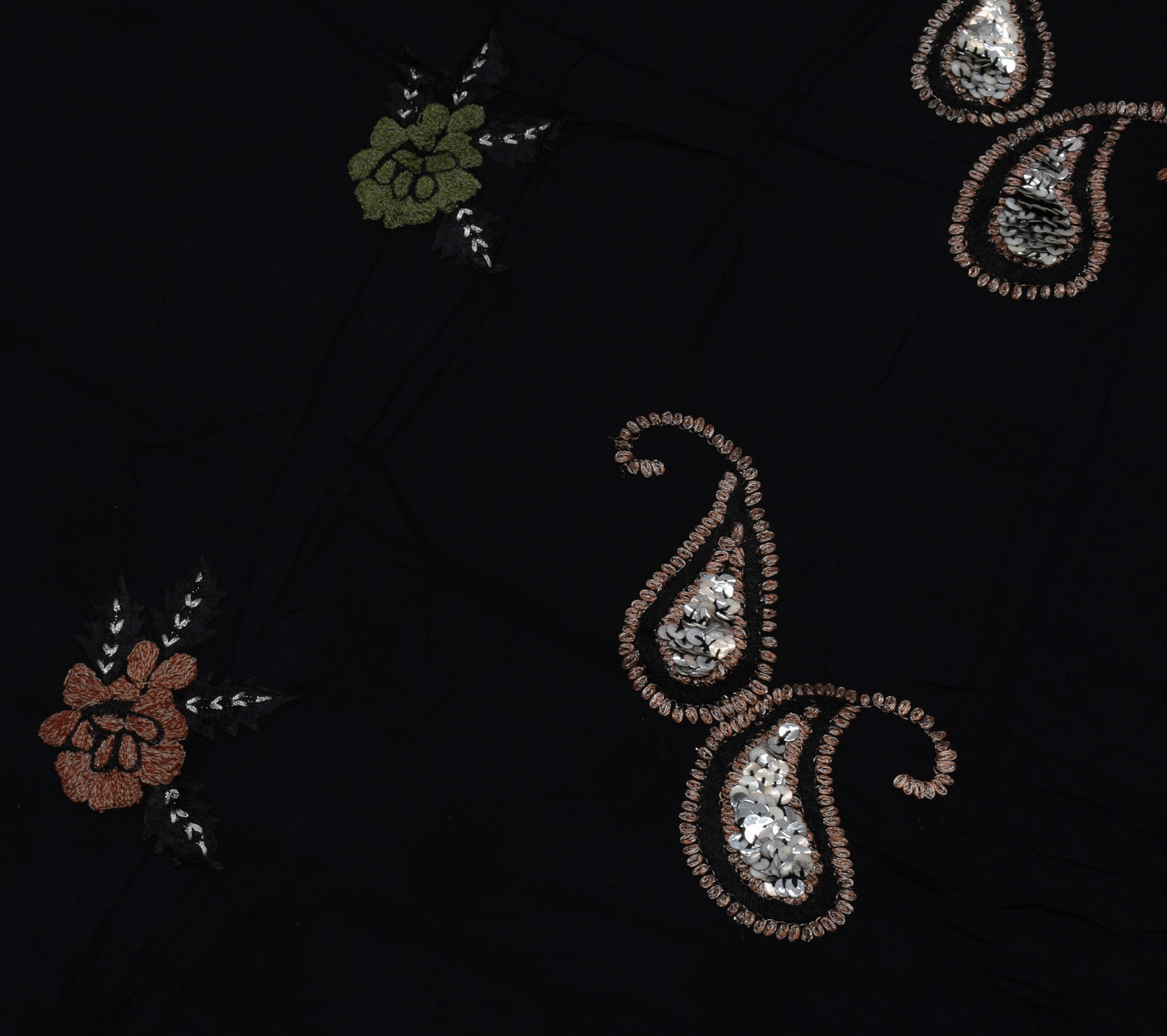Sushila Vintage Black Saree Pure Georgette Silk Embroidered Floral Sari Fabric