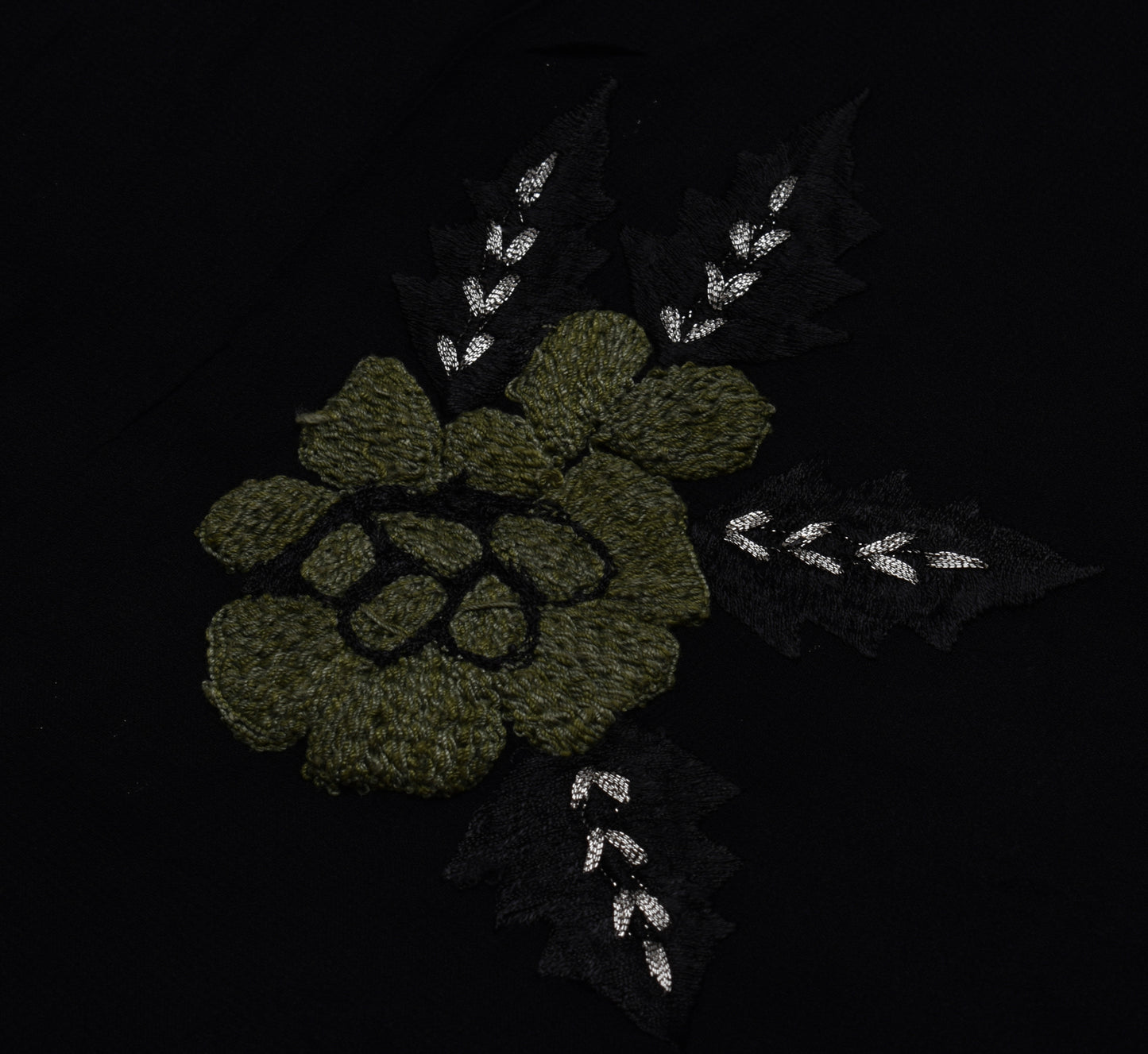 Sushila Vintage Black Saree Pure Georgette Silk Embroidered Floral Sari Fabric