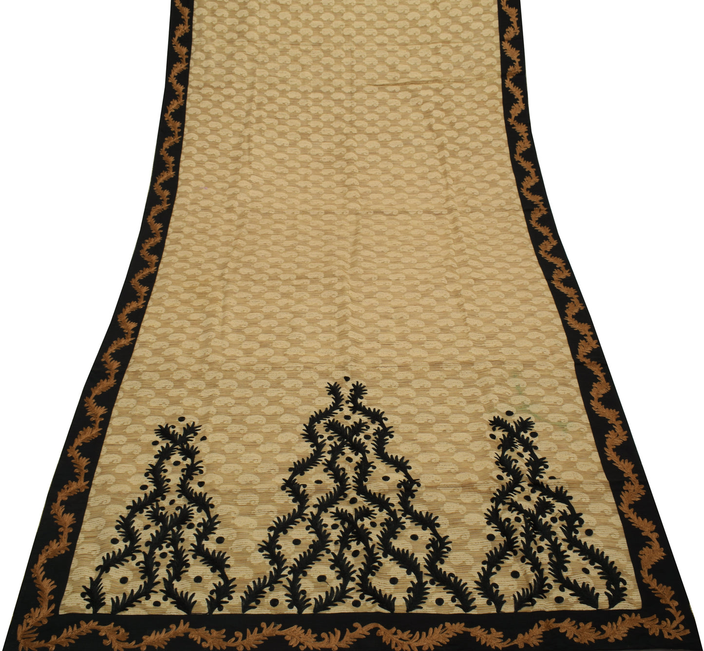 Sushila Vintage Light Brown Saree 100% Pure Silk Woven Paisley Sari Craft Fabric