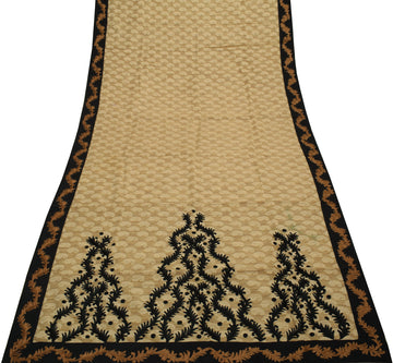 Sushila Vintage Light Brown Saree 100% Pure Silk Woven Paisley Sari Craft Fabric