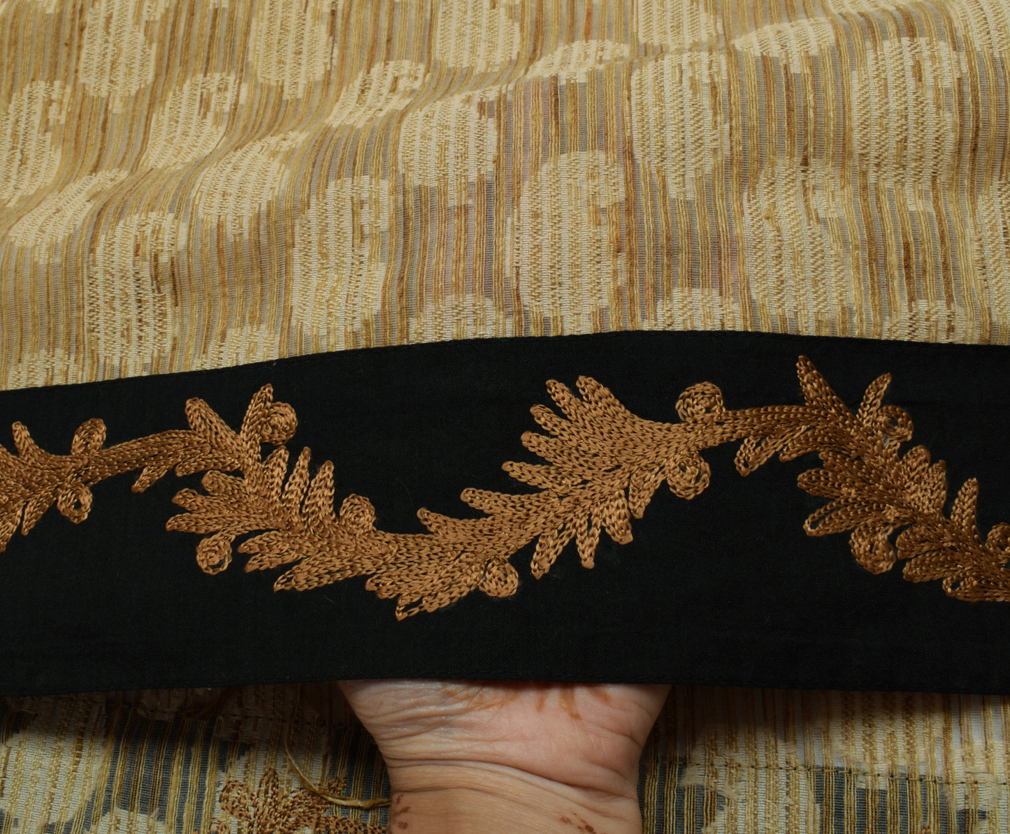Sushila Vintage Light Brown Saree 100% Pure Silk Woven Paisley Sari Craft Fabric