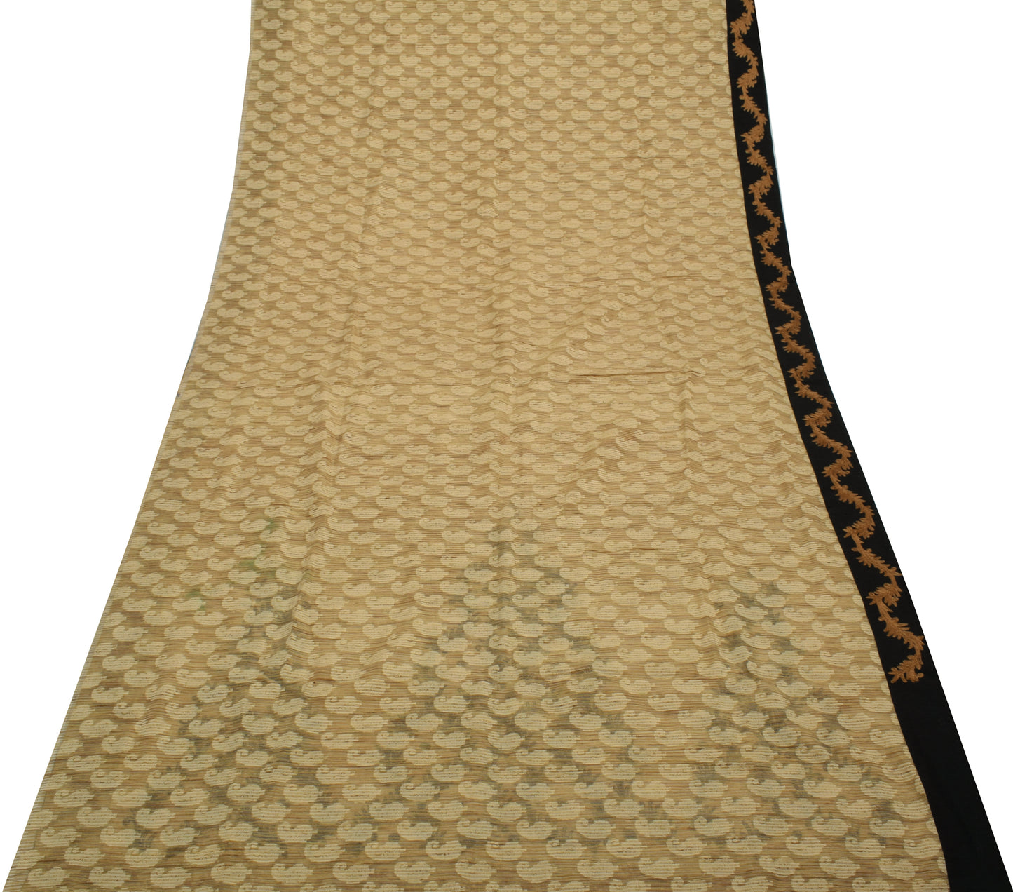 Sushila Vintage Light Brown Saree 100% Pure Silk Woven Paisley Sari Craft Fabric
