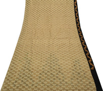 Sushila Vintage Light Brown Saree 100% Pure Silk Woven Paisley Sari Craft Fabric