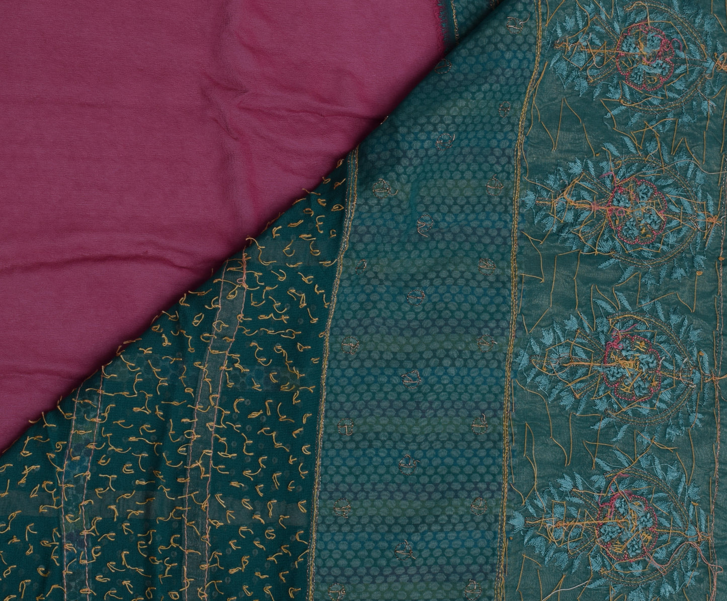 Sushila Vintage HEAVY Indian Saree Pure Georgette Silk Hand Beaded Sari Fabric