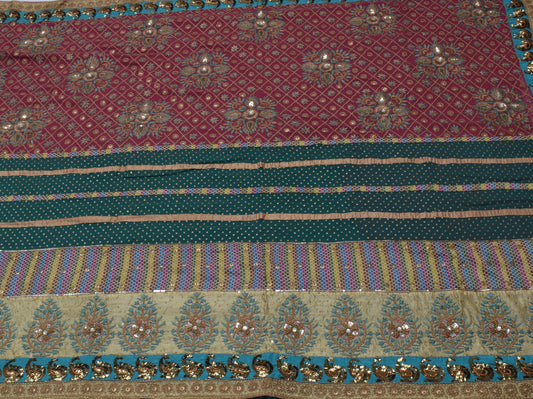 Sushila Vintage HEAVY Indian Saree Pure Georgette Silk Hand Beaded Sari Fabric