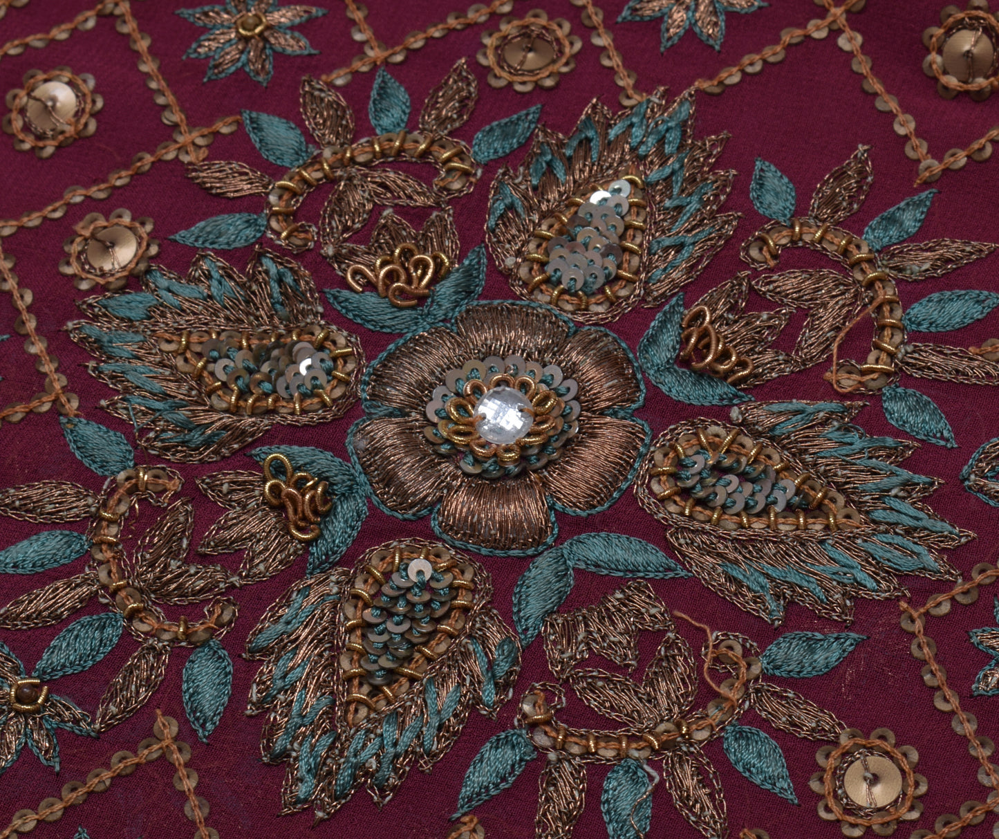 Sushila Vintage HEAVY Indian Saree Pure Georgette Silk Hand Beaded Sari Fabric