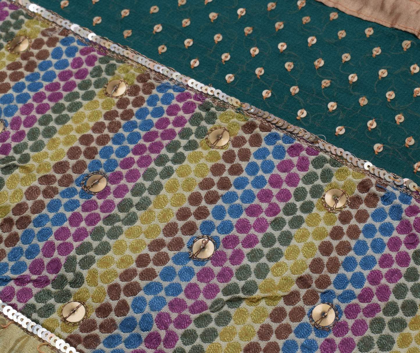 Sushila Vintage HEAVY Indian Saree Pure Georgette Silk Hand Beaded Sari Fabric