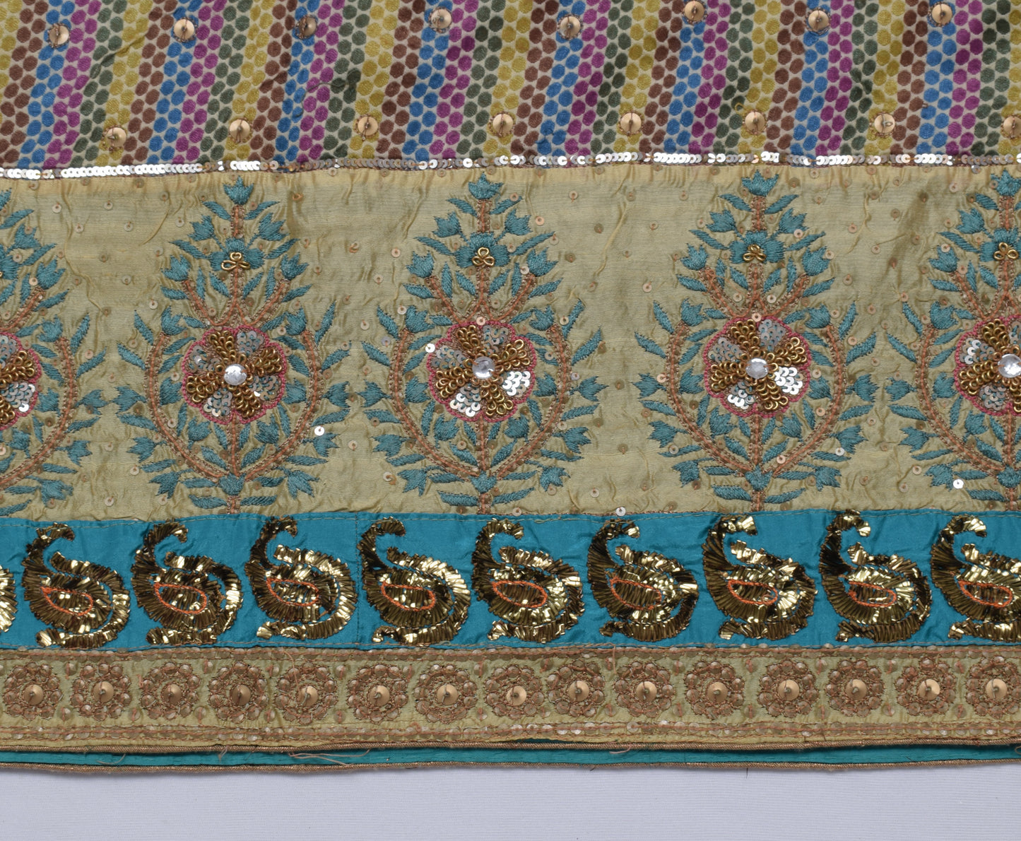 Sushila Vintage HEAVY Indian Saree Pure Georgette Silk Hand Beaded Sari Fabric