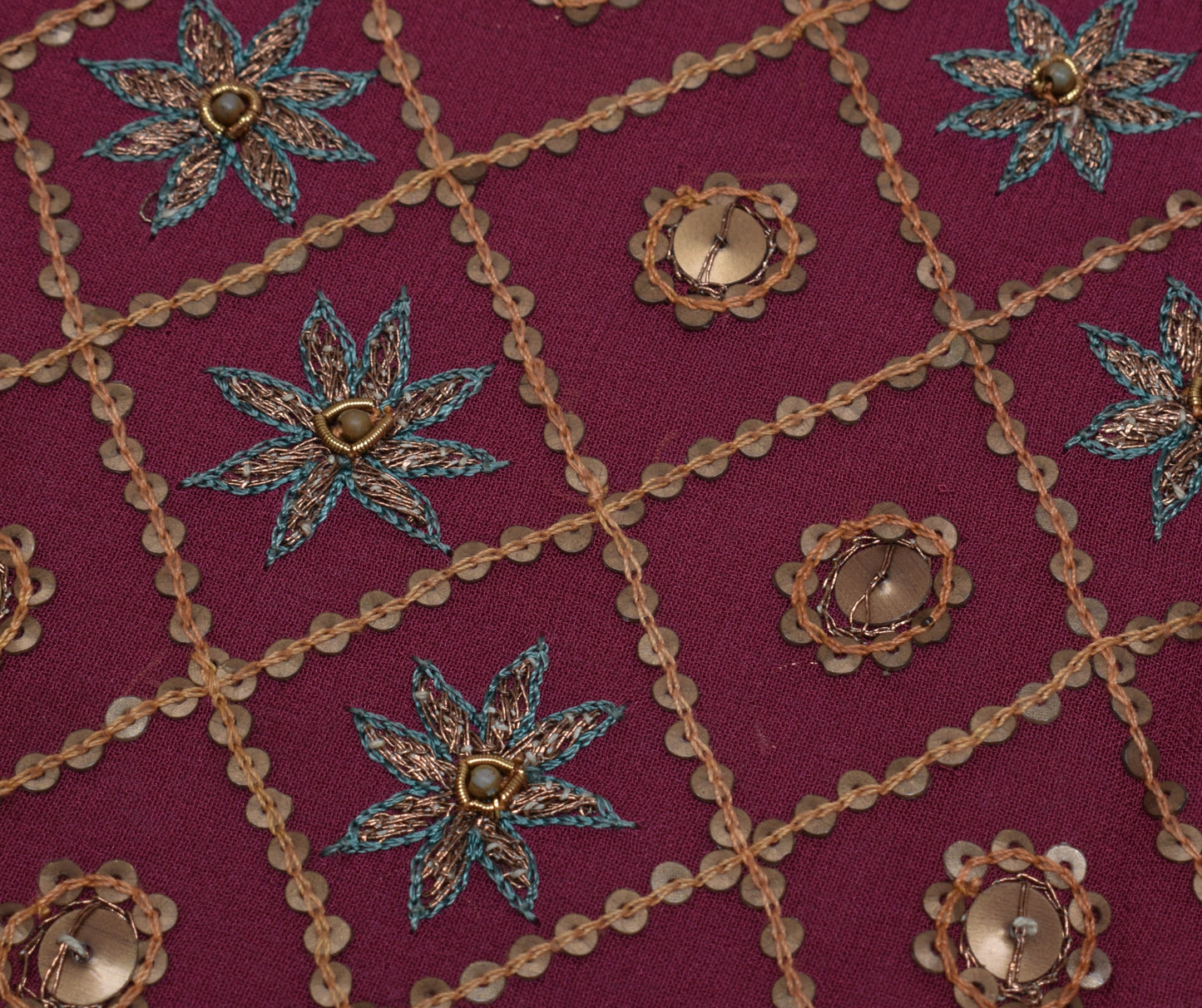 Sushila Vintage HEAVY Indian Saree Pure Georgette Silk Hand Beaded Sari Fabric