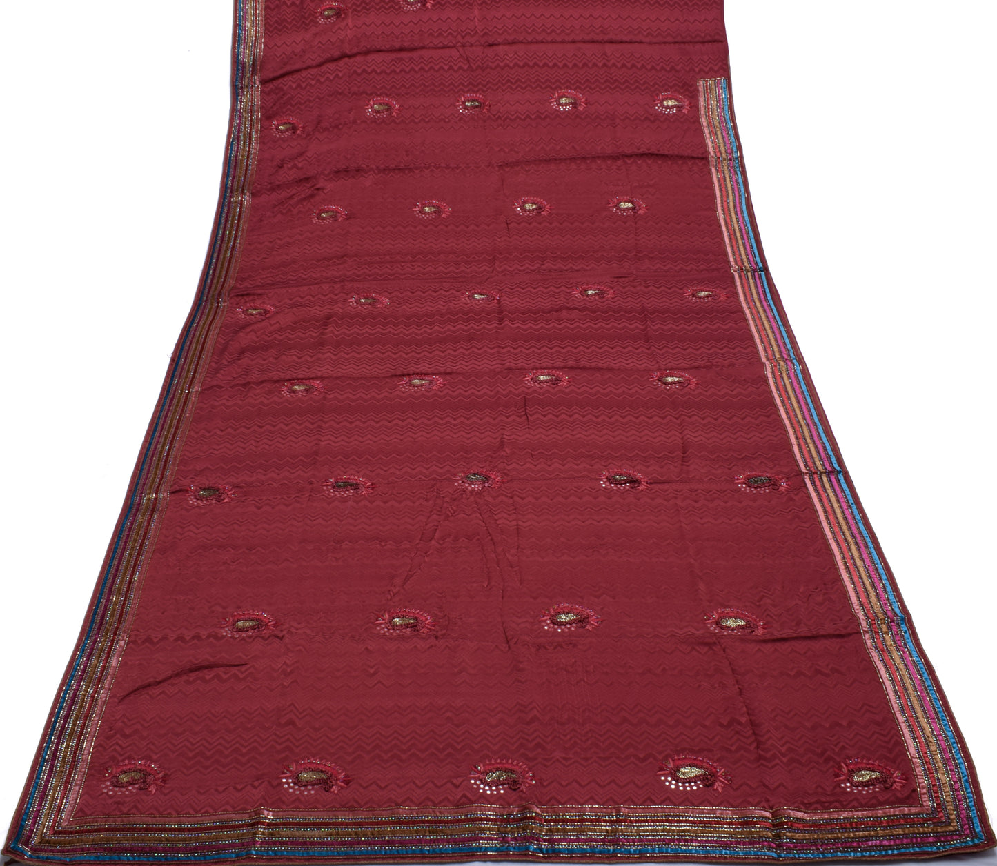 Sushila Vintage Indian Saree Pure Silk Embroidered Paisley Sari Craft Fabric