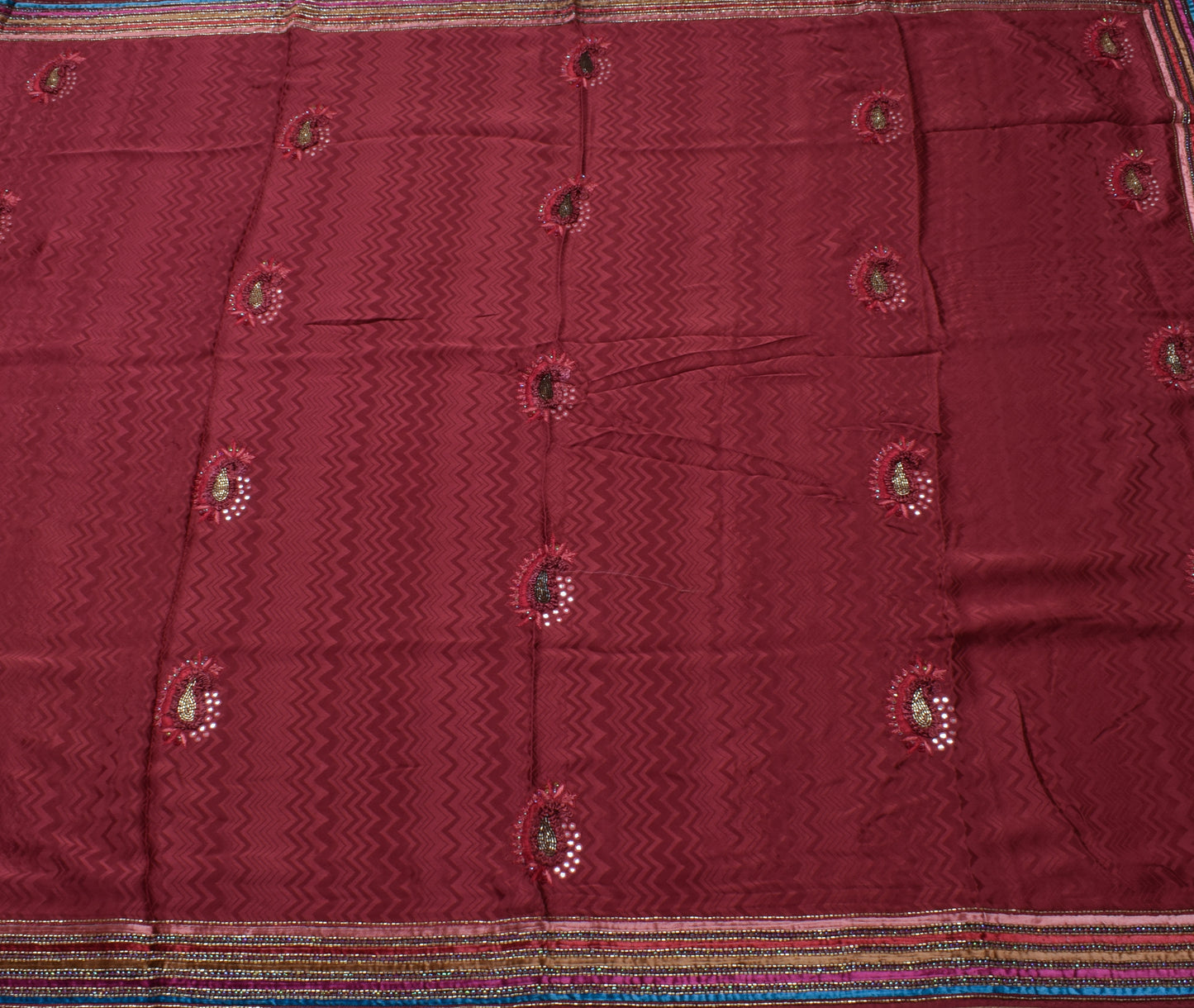 Sushila Vintage Indian Saree Pure Silk Embroidered Paisley Sari Craft Fabric