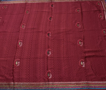 Sushila Vintage Indian Saree Pure Silk Embroidered Paisley Sari Craft Fabric