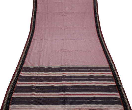 Sushila Vintage Handloom Ilkal Saree Art Cotton Cream Checks Woven Sari Craft Fabric