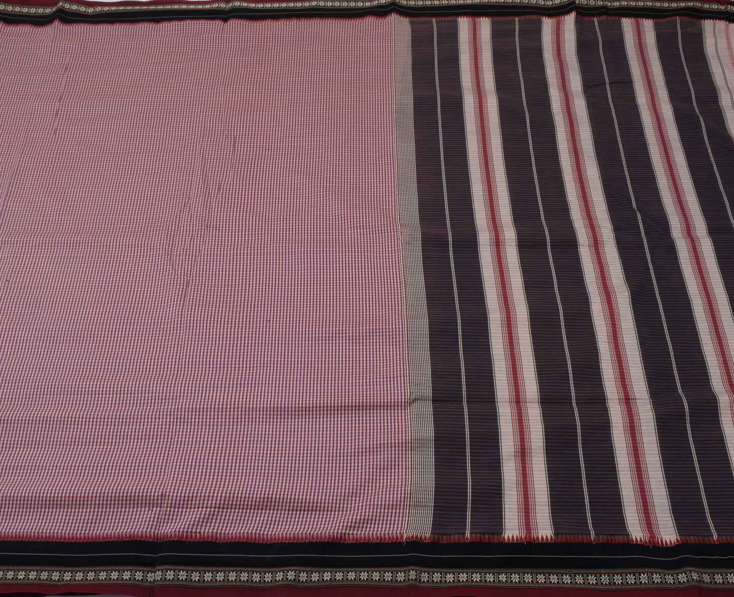 Sushila Vintage Handloom Ilkal Saree Art Cotton Cream Checks Woven Sari Craft Fabric