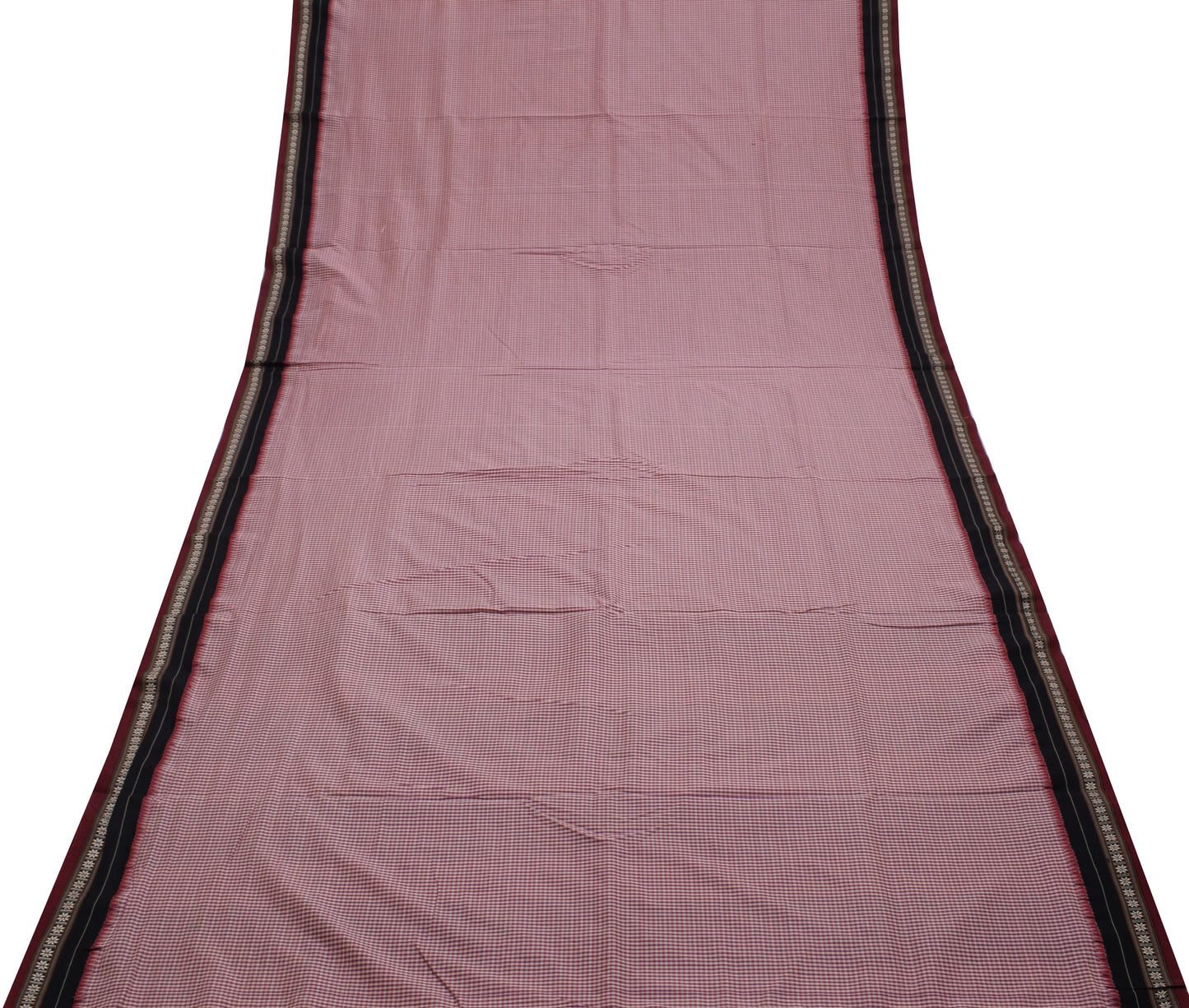 Sushila Vintage Handloom Ilkal Saree Art Cotton Cream Checks Woven Sari Craft Fabric