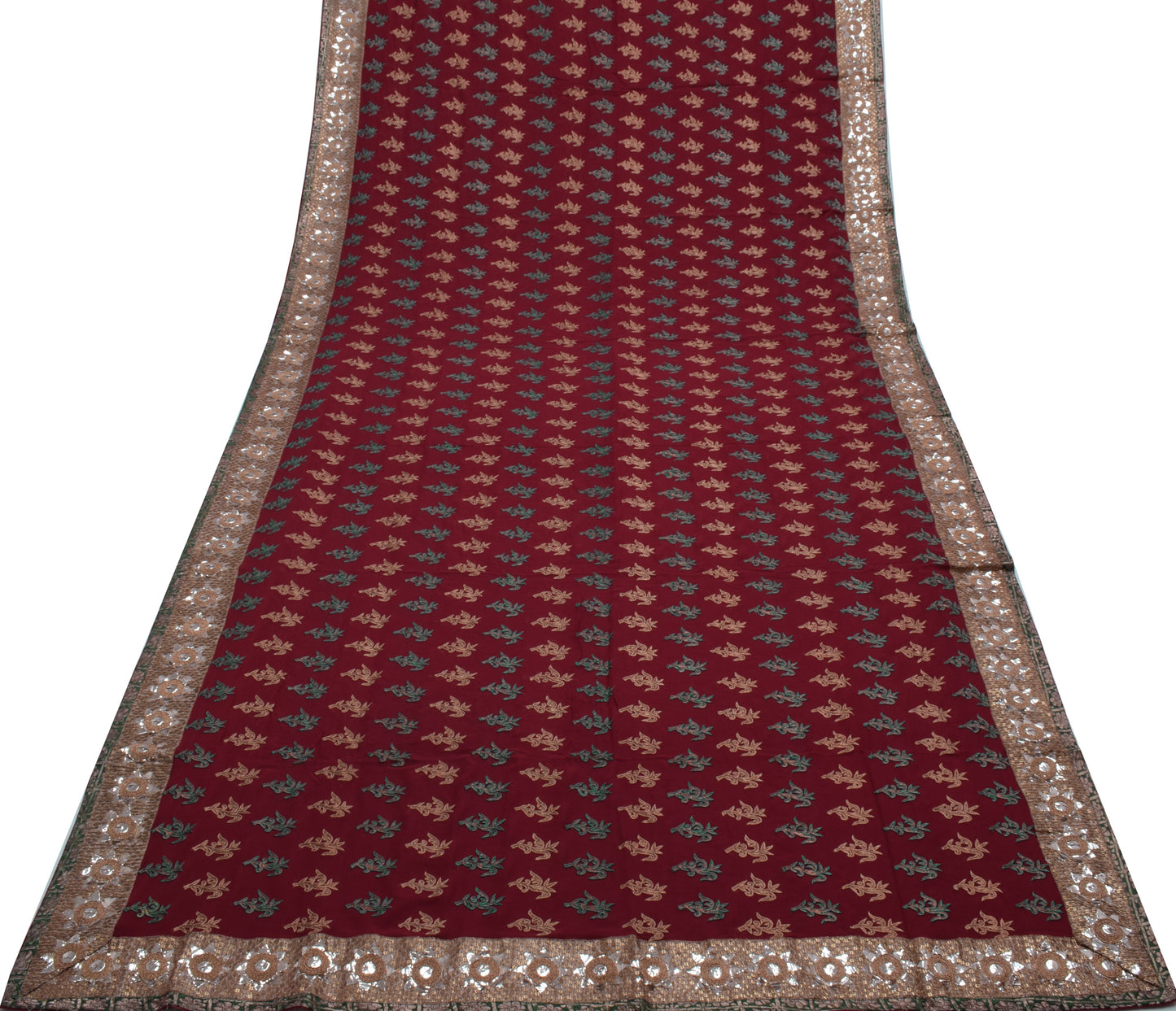Sushila Vintage Maroon HEAVY Saree Pure Georgette Silk Embroidered Floral Sari