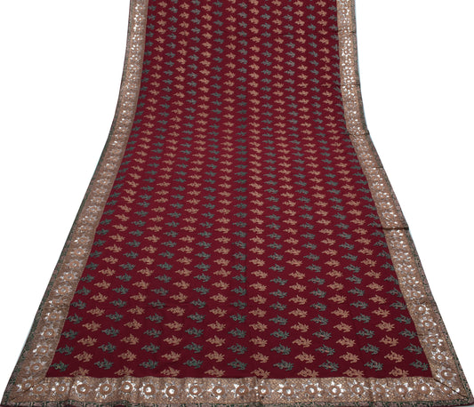 Sushila Vintage Maroon HEAVY Saree Pure Georgette Silk Embroidered Floral Sari