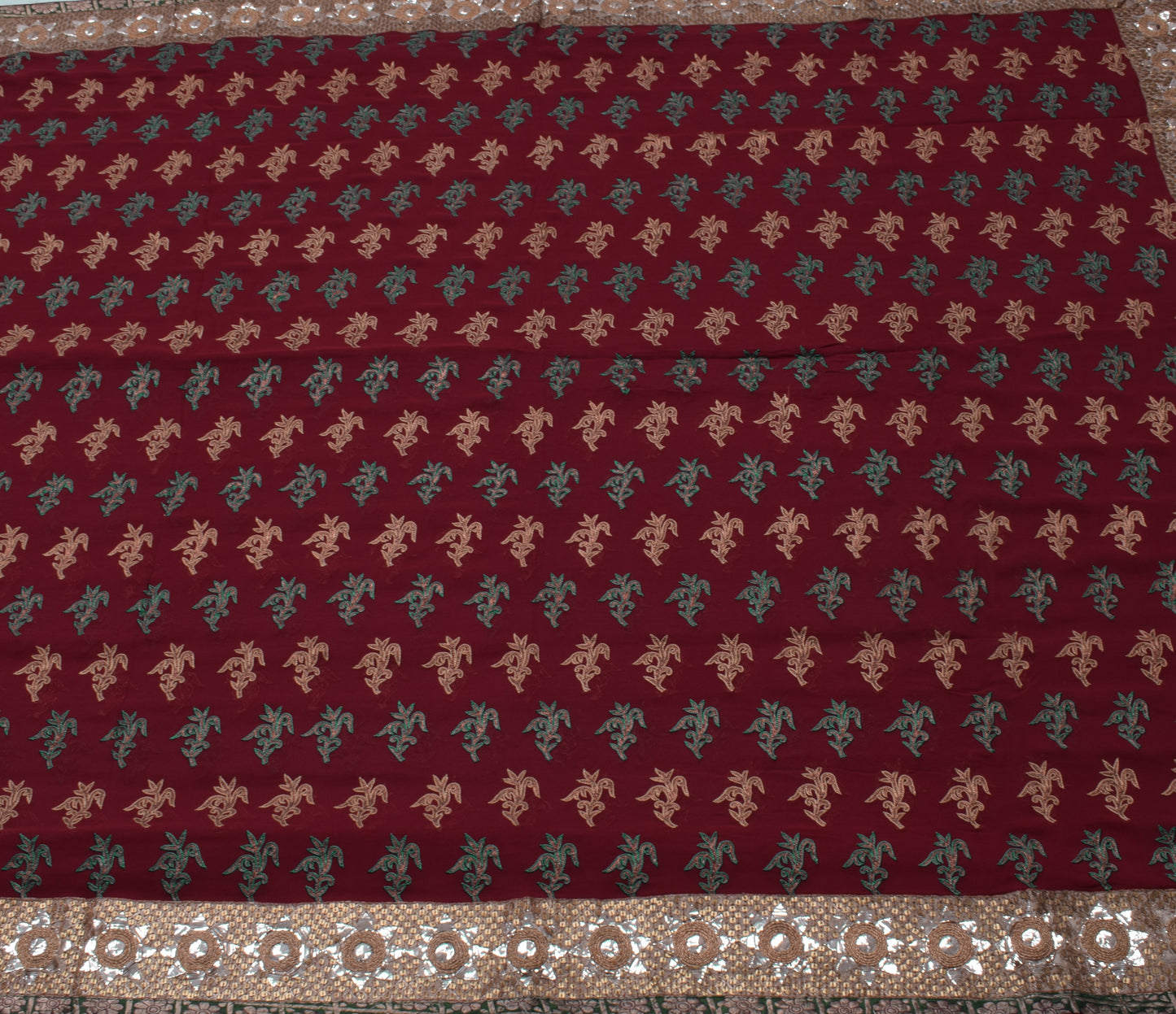 Sushila Vintage Maroon HEAVY Saree Pure Georgette Silk Embroidered Floral Sari
