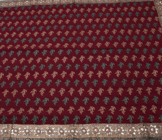 Sushila Vintage Maroon HEAVY Saree Pure Georgette Silk Embroidered Floral Sari