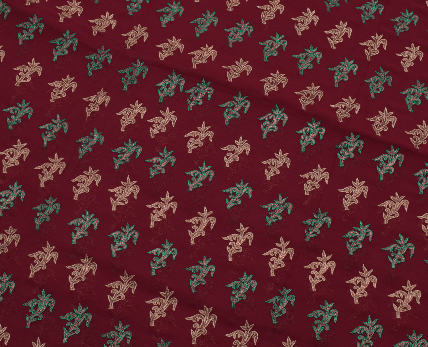 Sushila Vintage Maroon HEAVY Saree Pure Georgette Silk Embroidered Floral Sari