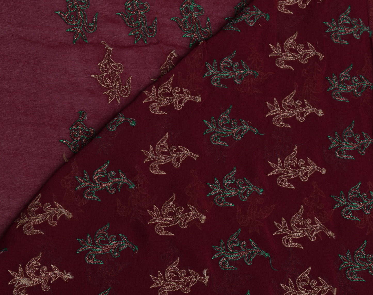 Sushila Vintage Maroon HEAVY Saree Pure Georgette Silk Embroidered Floral Sari