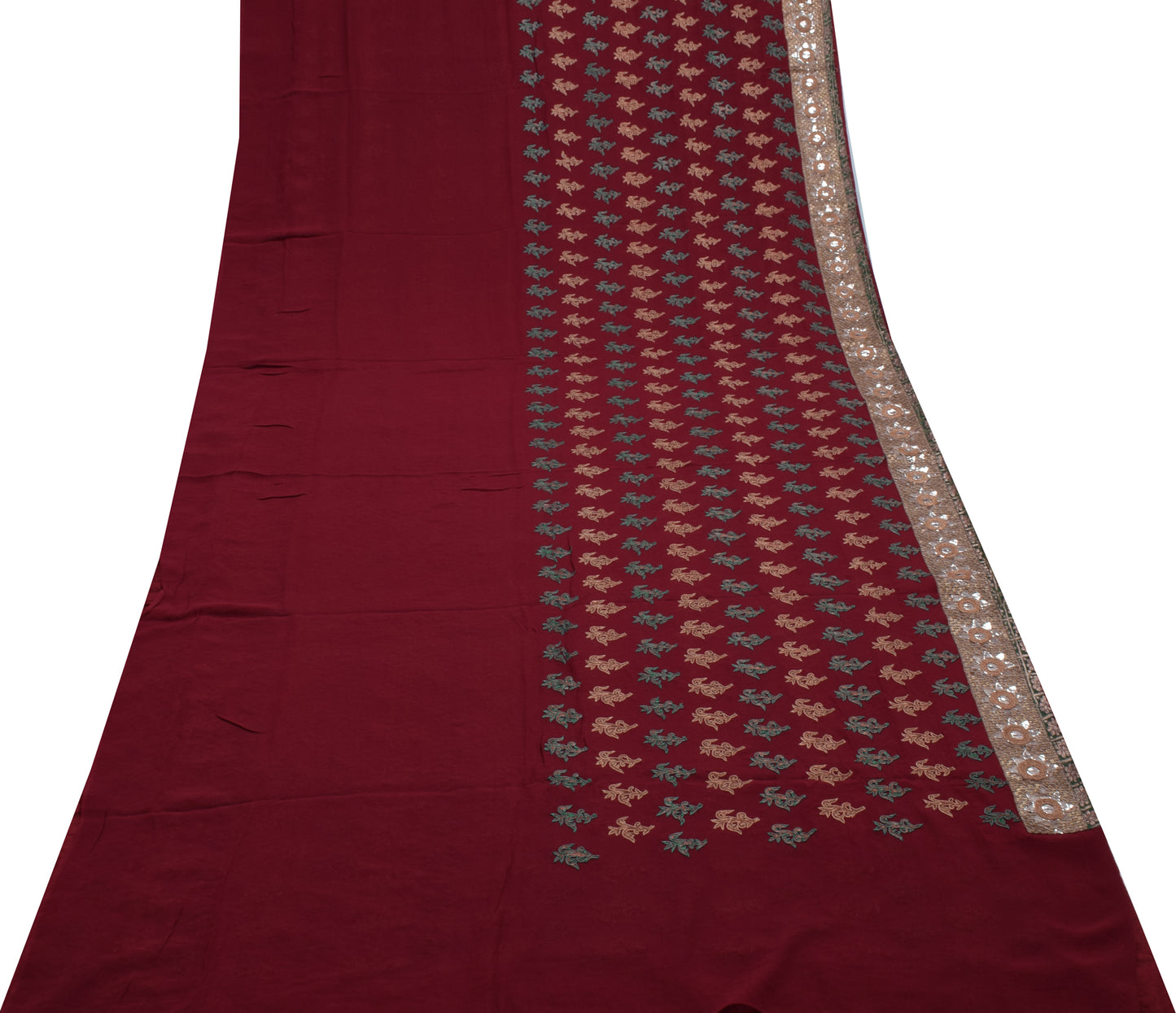 Sushila Vintage Maroon HEAVY Saree Pure Georgette Silk Embroidered Floral Sari