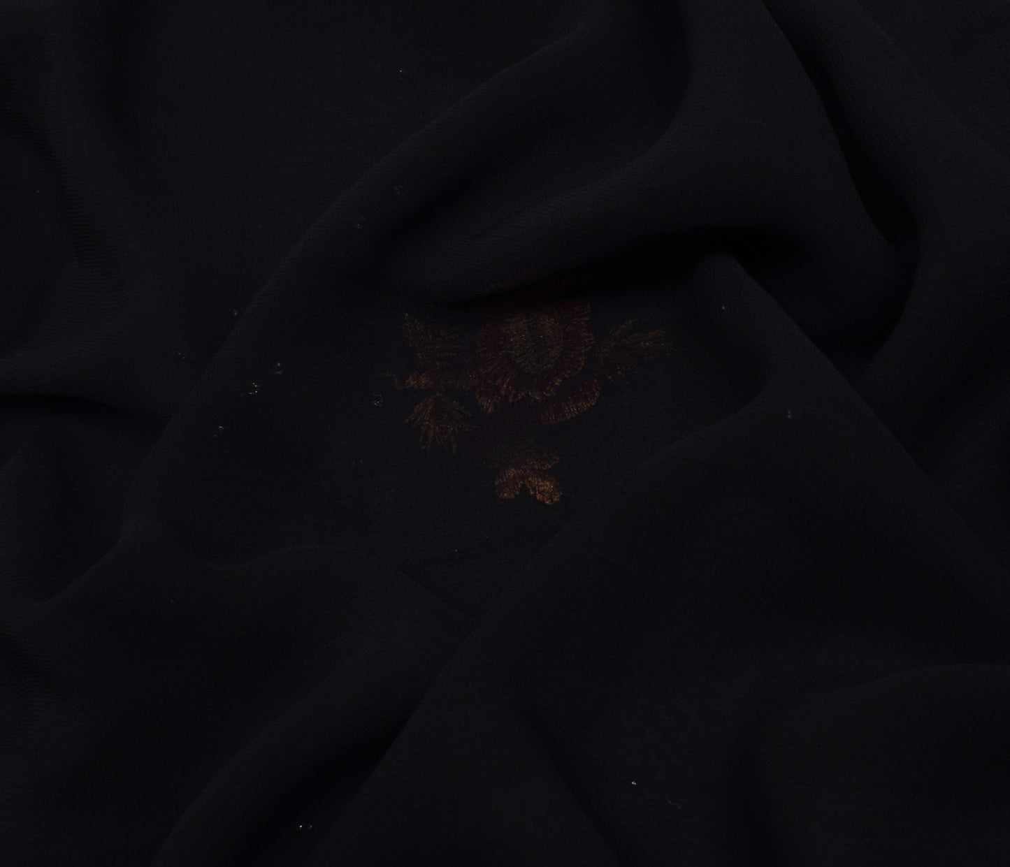 Sushila Vintage Black Saree Blend Georgette Silk Hand Beaded Floral Sari Fabric
