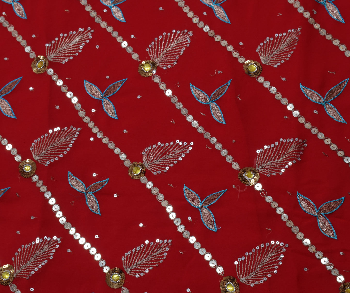 Sushila Vintage Red Saree Blend Georgette Embroidered Floral Sari Craft Fabric