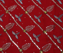 Sushila Vintage Red Saree Blend Georgette Embroidered Floral Sari Craft Fabric
