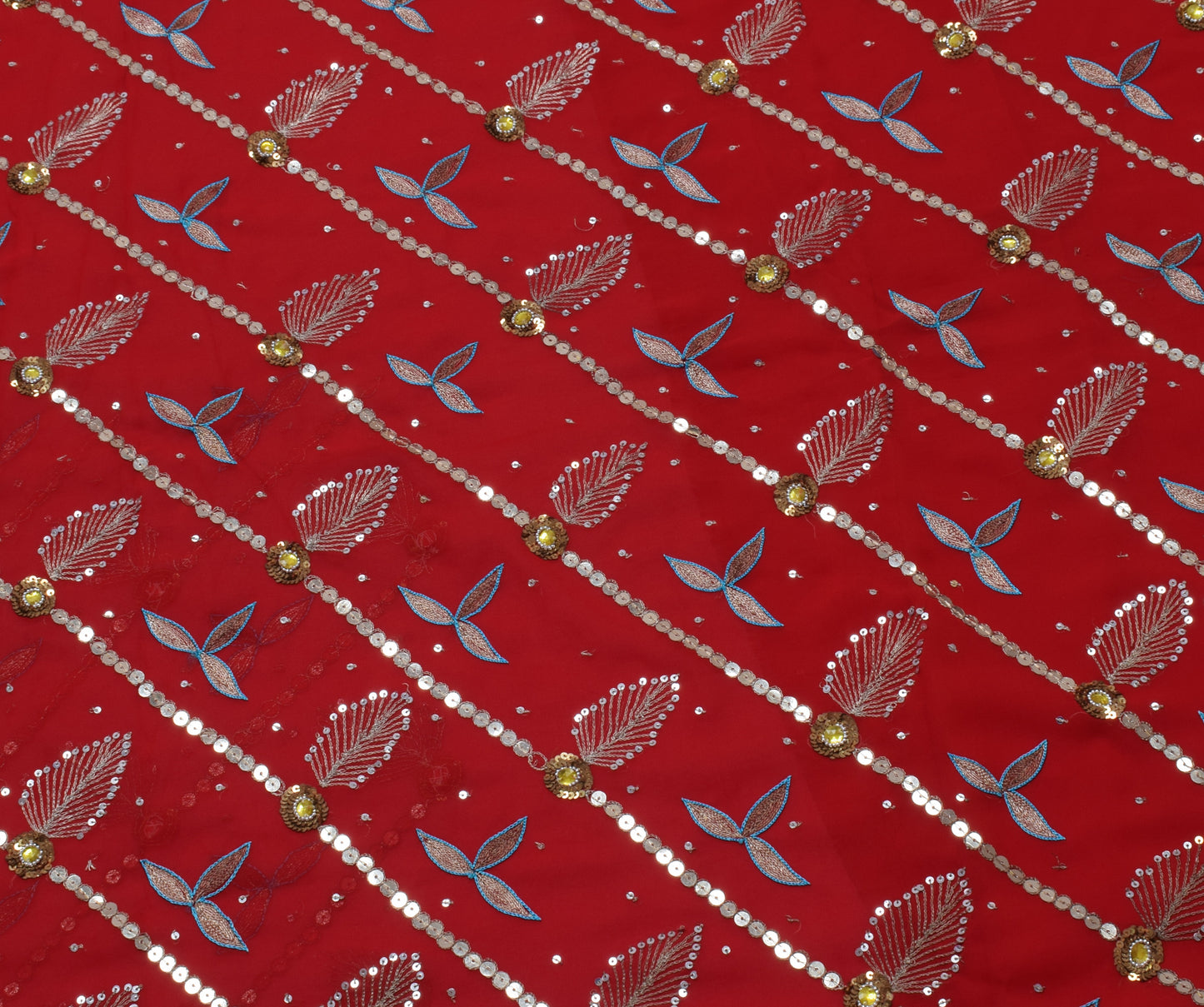 Sushila Vintage Red Saree Blend Georgette Embroidered Floral Sari Craft Fabric