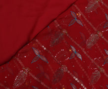 Sushila Vintage Red Saree Blend Georgette Embroidered Floral Sari Craft Fabric