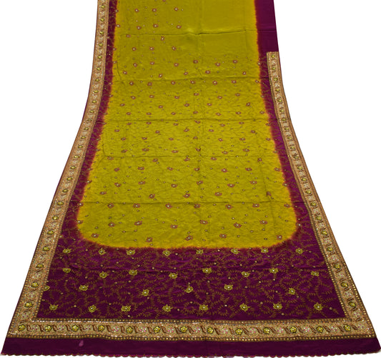 Sushila Vintage Green Saree Pure Crepe Silk Embroidered Floral Sari Fabric