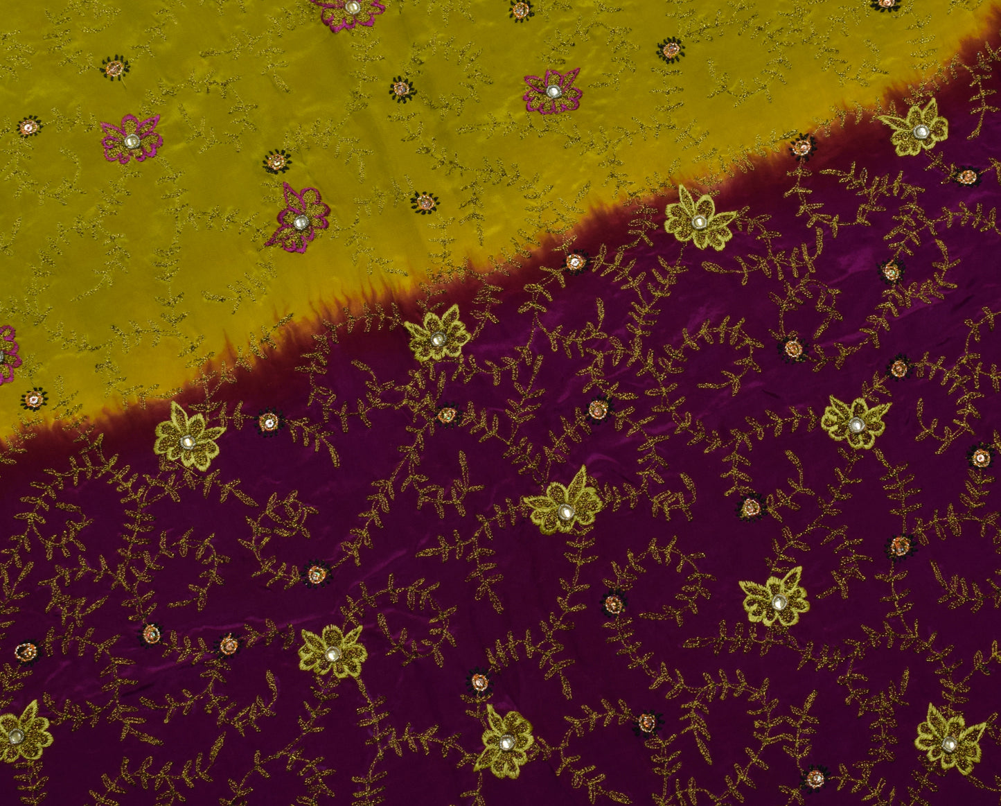 Sushila Vintage Green Saree Pure Crepe Silk Embroidered Floral Sari Fabric