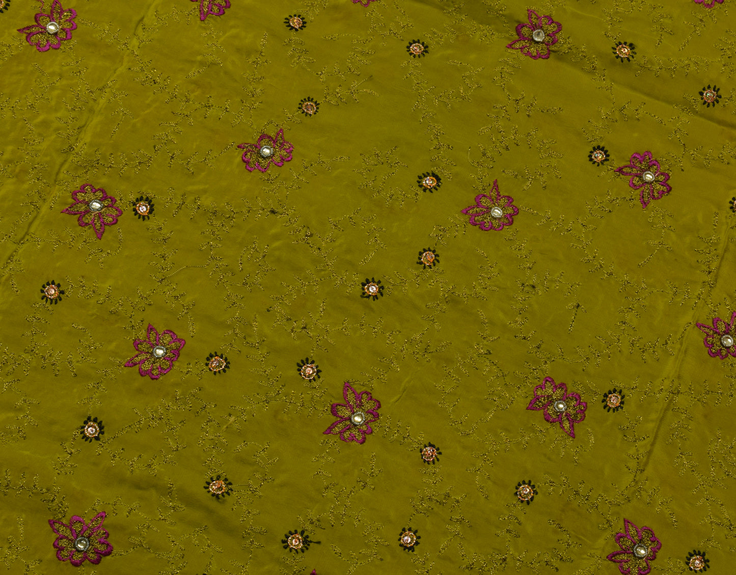 Sushila Vintage Green Saree Pure Crepe Silk Embroidered Floral Sari Fabric