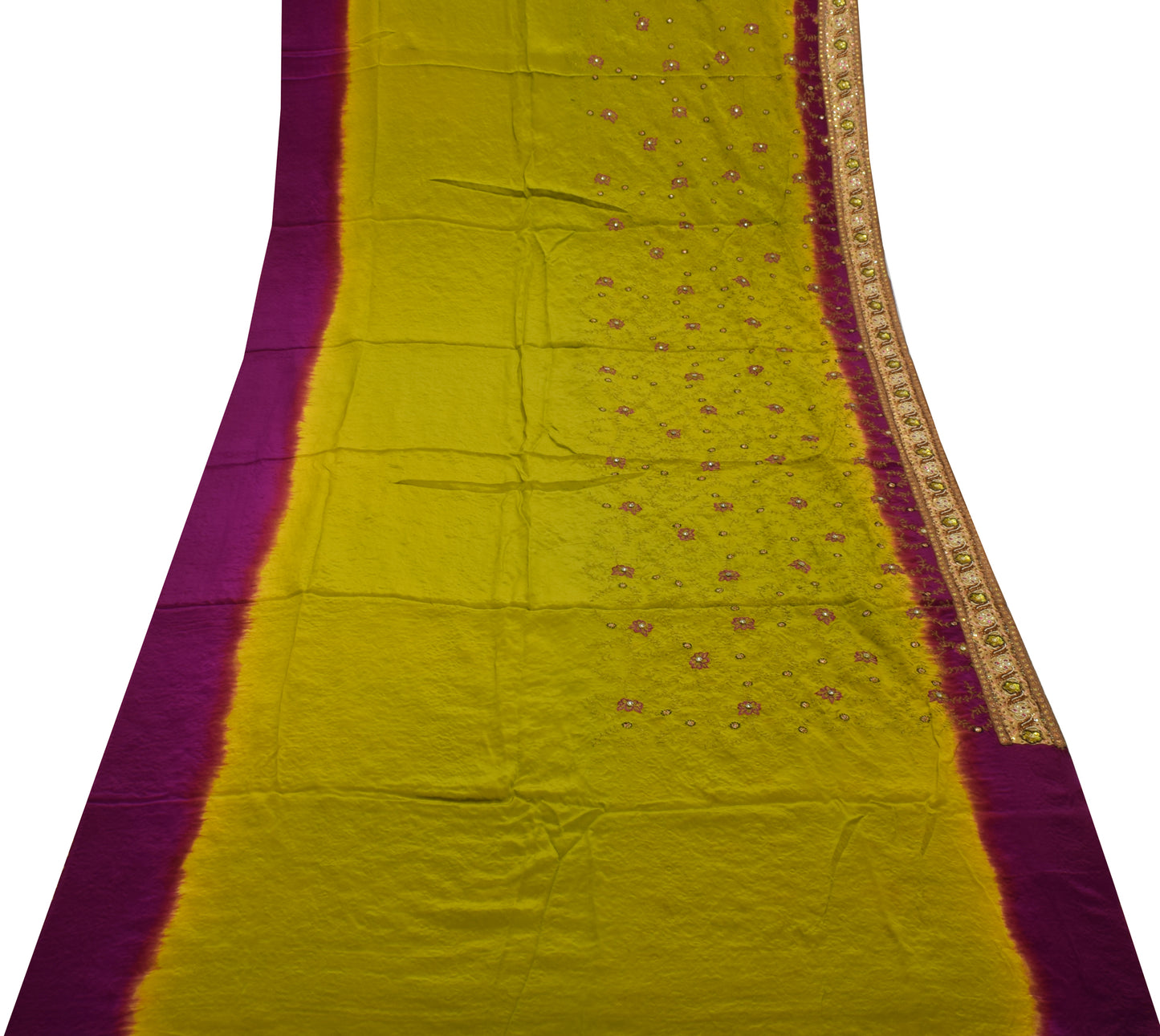 Sushila Vintage Green Saree Pure Crepe Silk Embroidered Floral Sari Fabric
