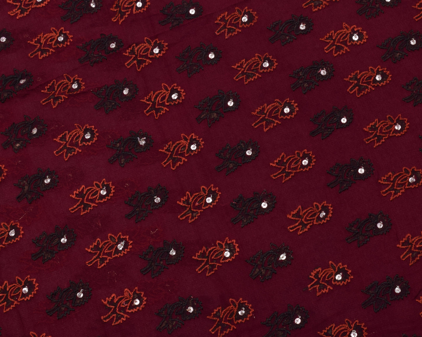 Sushila Vintage Maroon Saree Pure Georgette Hand Beaded Floral Sari Craft Fabric