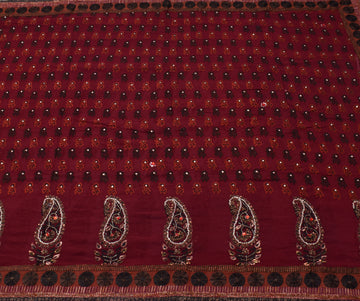 Sushila Vintage Maroon Saree Pure Georgette Hand Beaded Floral Sari Craft Fabric