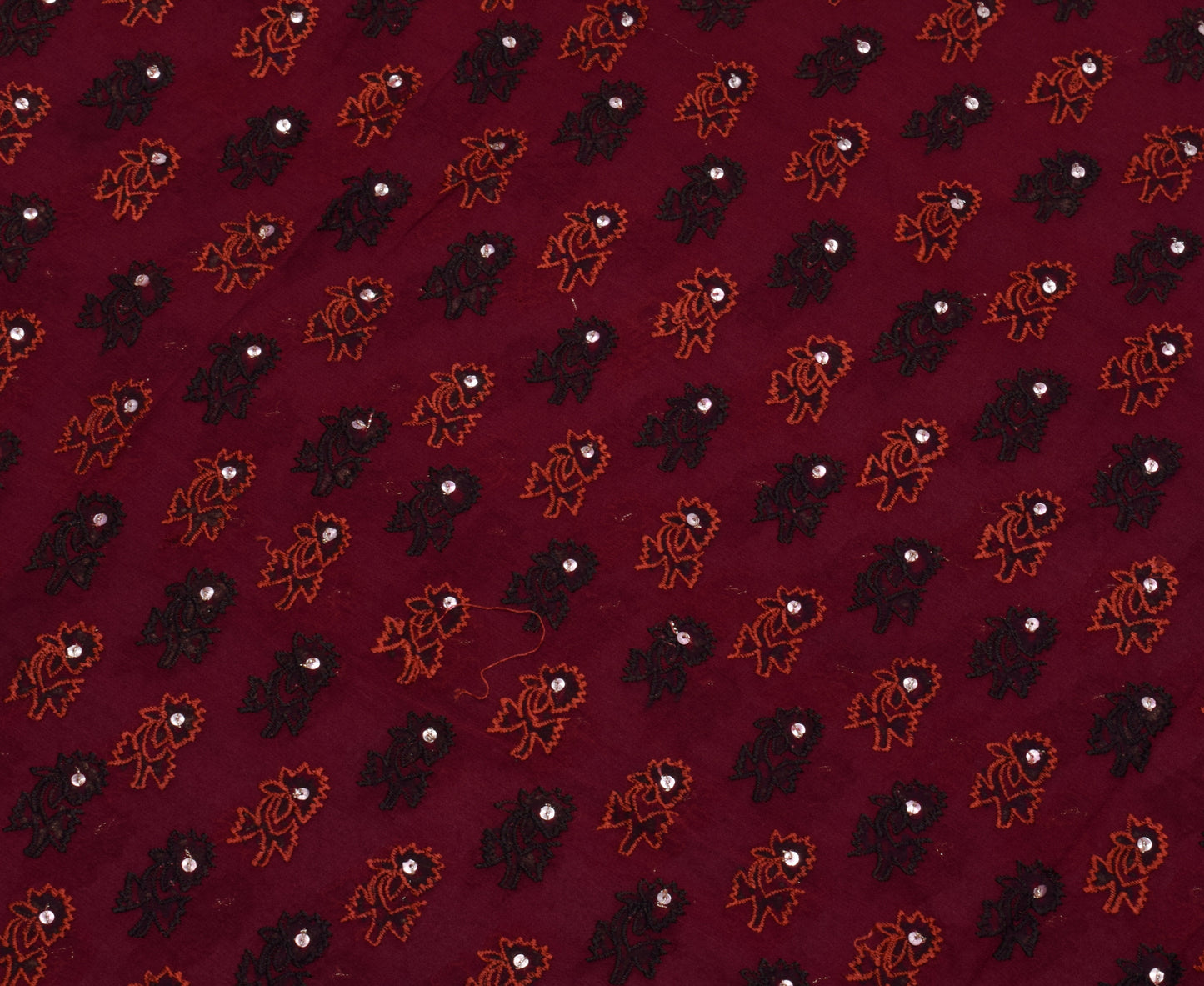 Sushila Vintage Maroon Saree Pure Georgette Hand Beaded Floral Sari Craft Fabric