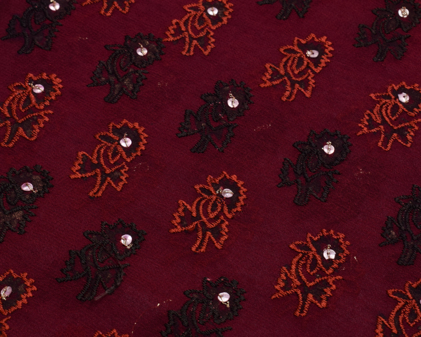 Sushila Vintage Maroon Saree Pure Georgette Hand Beaded Floral Sari Craft Fabric