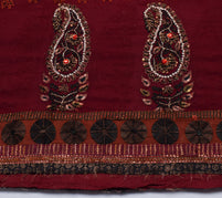 Sushila Vintage Maroon Saree Pure Georgette Hand Beaded Floral Sari Craft Fabric