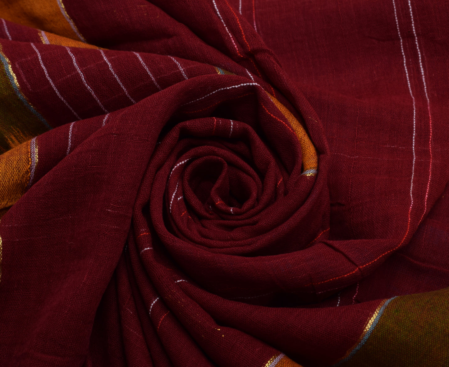 Sushila Vintage Indian Maroon Saree 100% Pure Cotton Woven Sari Craft Fabric