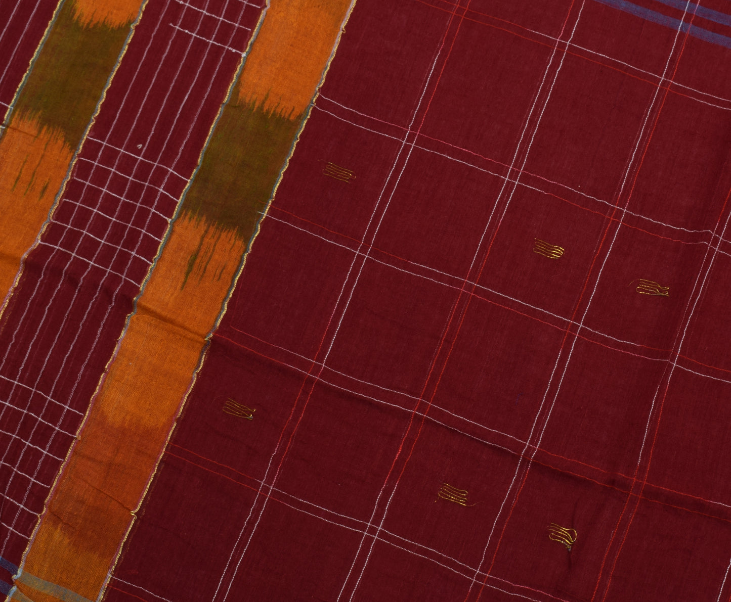 Sushila Vintage Indian Maroon Saree 100% Pure Cotton Woven Sari Craft Fabric